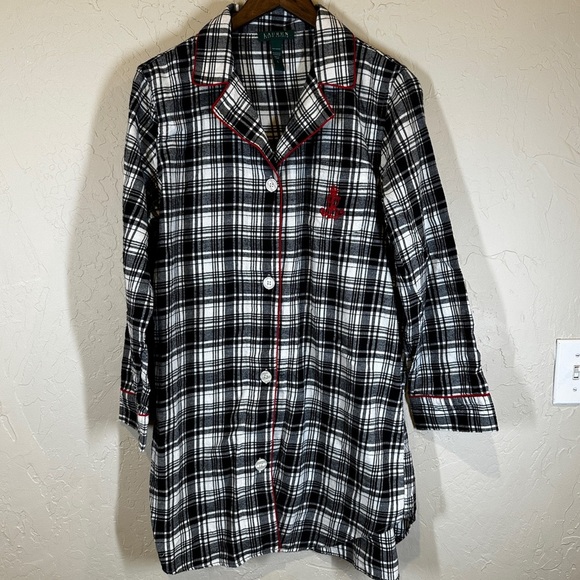 Lauren Ralph Lauren Plaid Flannel Pajama Button Down Top Women’s Size L Sleep - Picture 1 of 10
